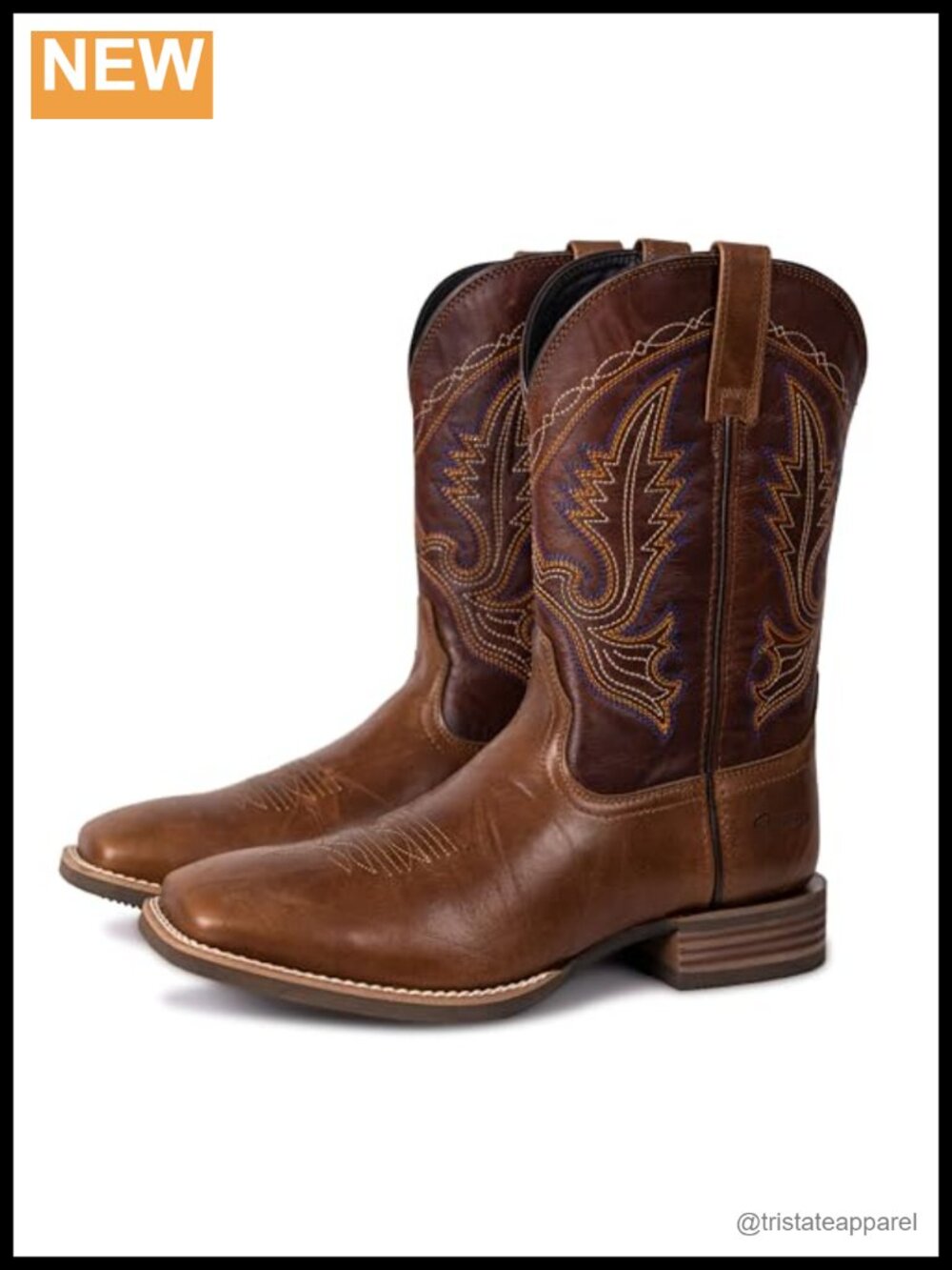Men's Full Grain Leather Western Cowboy Boots Embroidered Square Toe Work